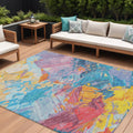 10 X 14 Blue Yellow Pink And Orange Abstract Washable Indoor Outdoor Area Rug