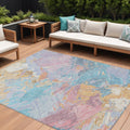 8 X 10 Teal Blue Gold And Pink Abstract Washable Indoor Outdoor Area Rug