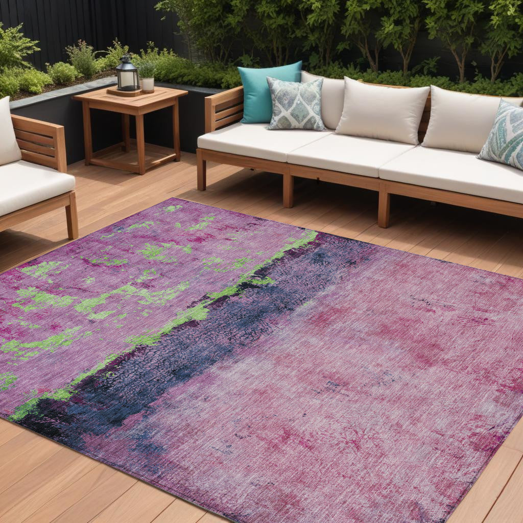 10 X 14 Blush And Mint Green Abstract Washable Indoor Outdoor Area Rug