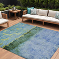 8 X 10 Blue And Lime Green Abstract Washable Indoor Outdoor Area Rug