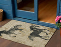3 X 5 Beige And Charcoal Horse Washable Indoor Outdoor Area Rug