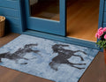 5 X 8 Denim Blue And Charcoal Horse Washable Indoor Outdoor Area Rug