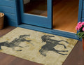 3 X 5 Gold And Charcoal Horse Washable Indoor Outdoor Area Rug