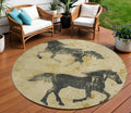 8 Gold And Charcoal Round Horse Washable Indoor Outdoor Area Rug