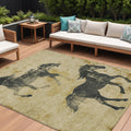 10 X 14 Gold And Charcoal Horse Washable Indoor Outdoor Area Rug