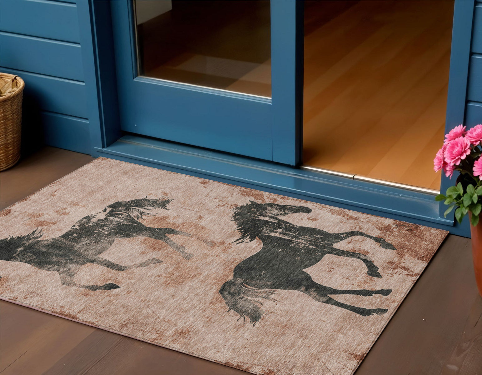 3 X 5 Rust And Charcoal Horse Washable Indoor Outdoor Area Rug