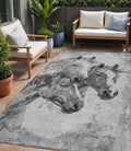 5 X 8 Gray And Silver Horse Washable Indoor Outdoor Area Rug