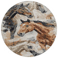 8 Beige Charcoal And Brown Round Horse Washable Indoor Outdoor Area Rug
