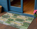 3 X 5 Green Gold And Silver Geometric Washable Indoor Outdoor Area Rug