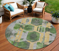 8 Green Gold And Silver Round Geometric Washable Indoor Outdoor Area Rug
