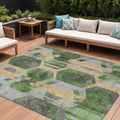 9 X 12 Green Gold And Silver Geometric Washable Indoor Outdoor Area Rug