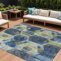 8 X 10 Navy Blue Gold And Silver Geometric Washable Indoor Outdoor Area Rug