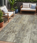 5 X 8 Beige Gold And Khaki Abstract Washable Indoor Outdoor Area Rug