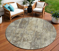8 Beige Gold And Khaki Round Abstract Washable Indoor Outdoor Area Rug