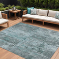 9 X 12 Teal Blue Charcoal And Gray Abstract Washable Indoor Outdoor Area Rug
