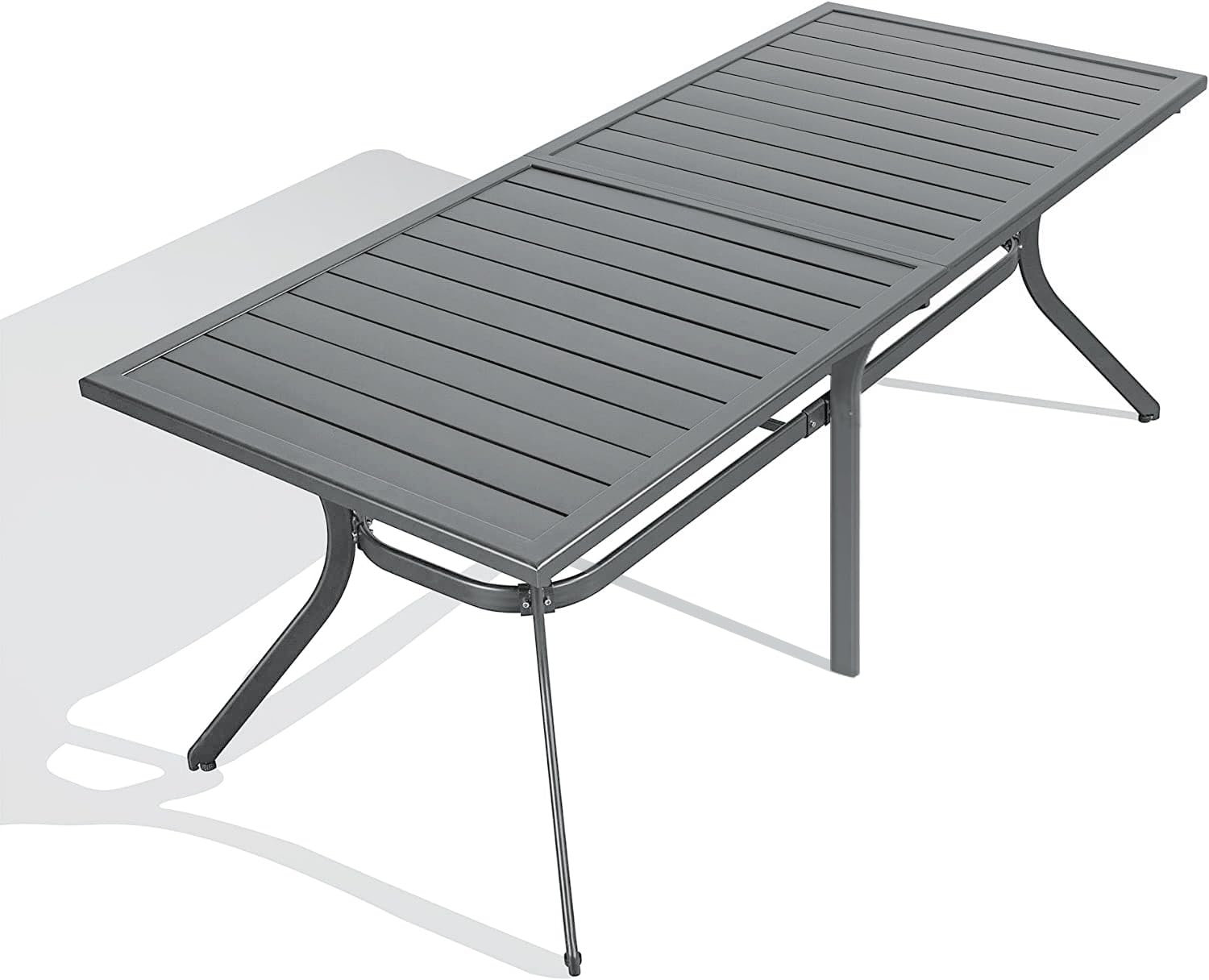 PURPLE LEAF 6-8 Person Outdoor Aluminum Dining Table with Height Adjustable Feet and Slatted Tabletop Large Rectangle Patio Tabl