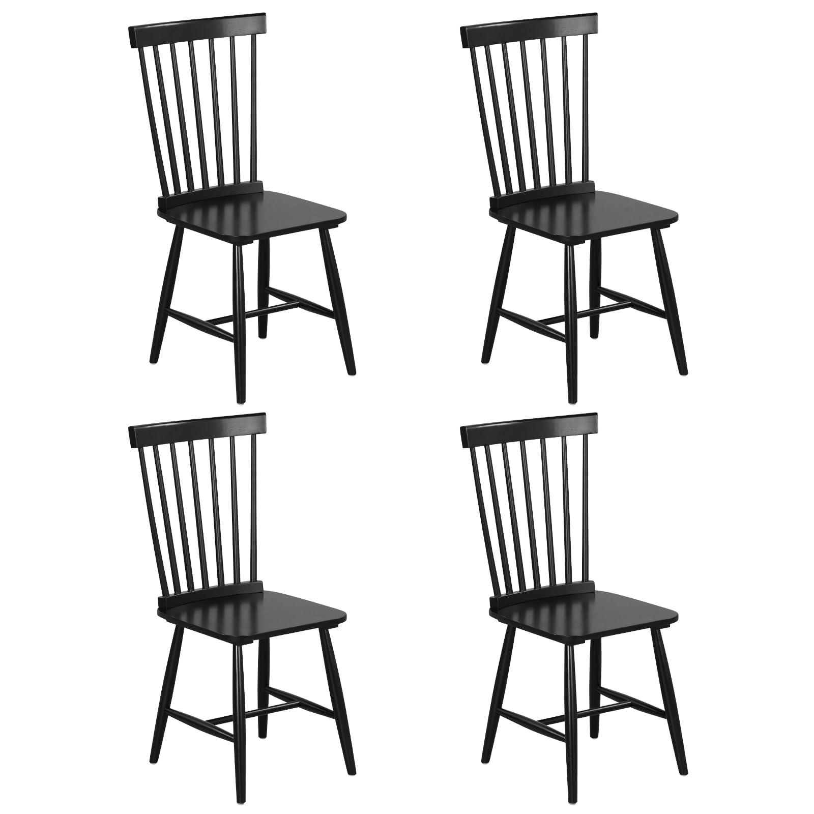 Giantex Wood Dining Chairs Set of 4 Black, Solid Wood Windsor Dining Chair with Wide Seat, Max Load 400 Lbs, Country Wooden Slat