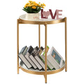 TeoKJ 2 Tier Gold Side Table, Folding Round Metal End Table Small Nightstand with Two Removable Tray for Bedroom Living Room Bed