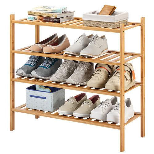 4-Tier Bamboo Shoe Rack for Entryway, Stackable | Heavy Duty | Multi-Function, Free Standing Shoe Racks for Bedroom Hallway Clos