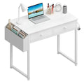 Lufeiya Small White Desk with Drawers - for Bedroom, 32 Inch Home Office Computer Desk with Fabric Storage Drawer and Bag, Study