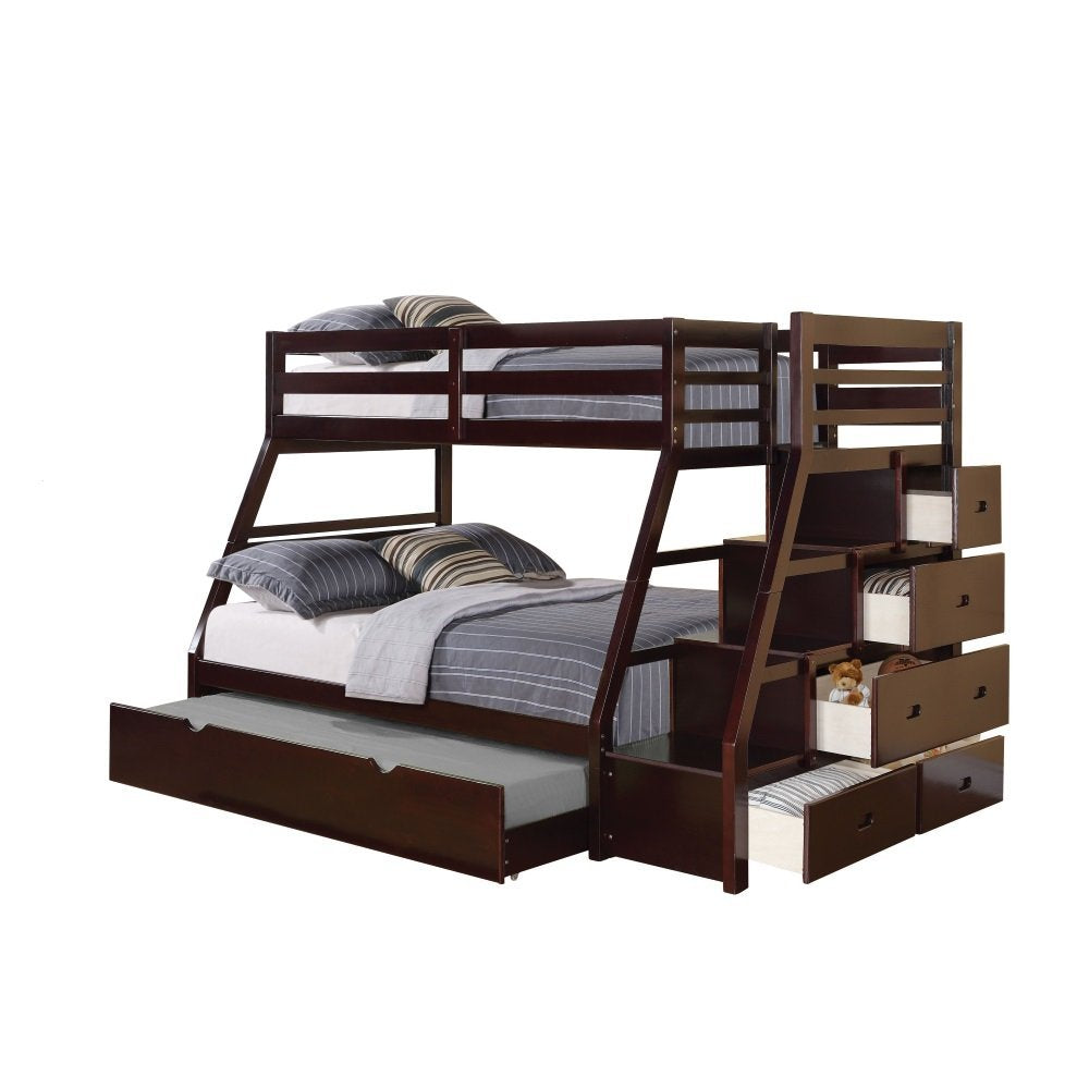 Acme Jason Wooden Twin Over Full Storage Bunk Bed with Trundle in Espresso