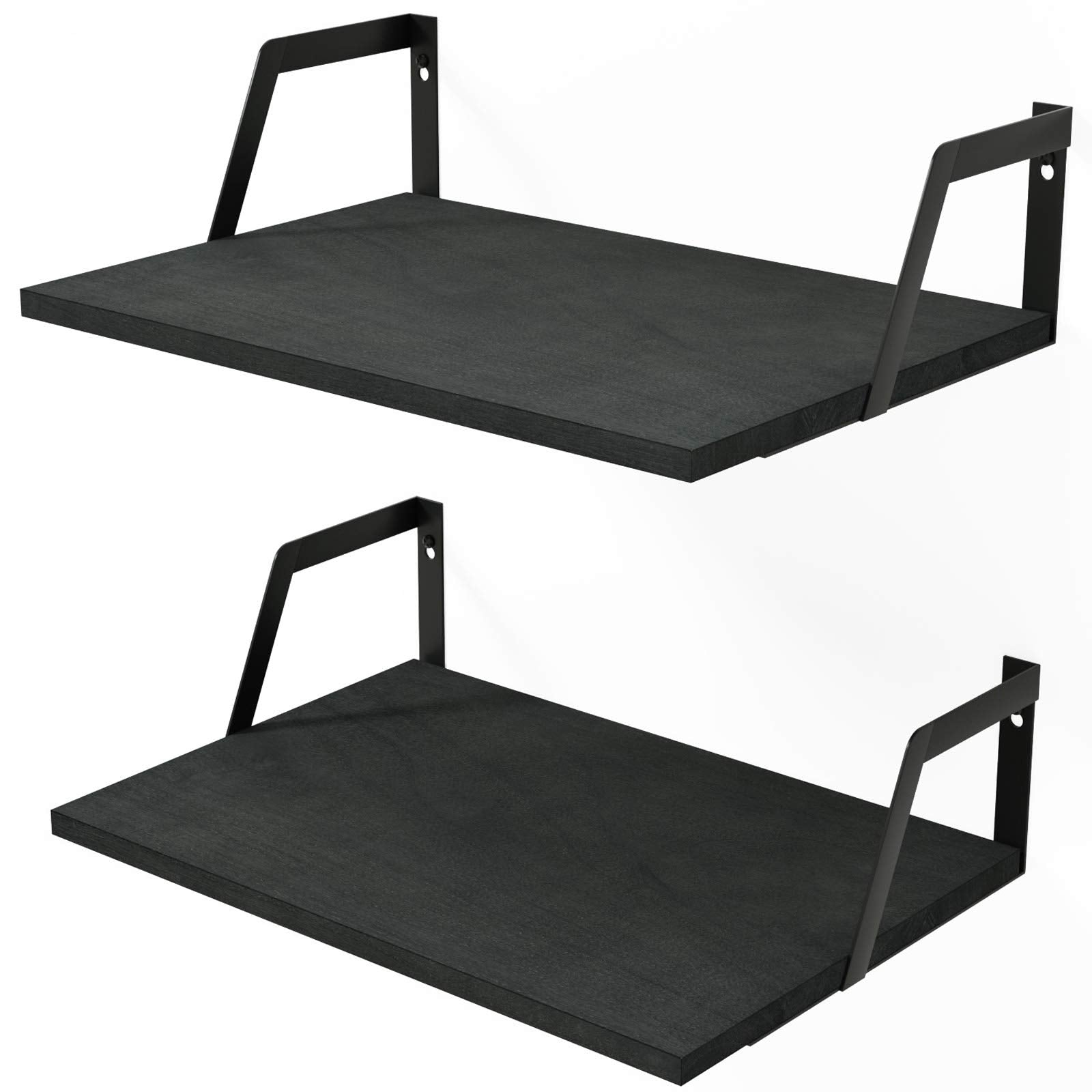 SRIWATANA Floating Shelves Wall Mounted Set of 2 Rustic Wood Shelves with Large Capacity(Black