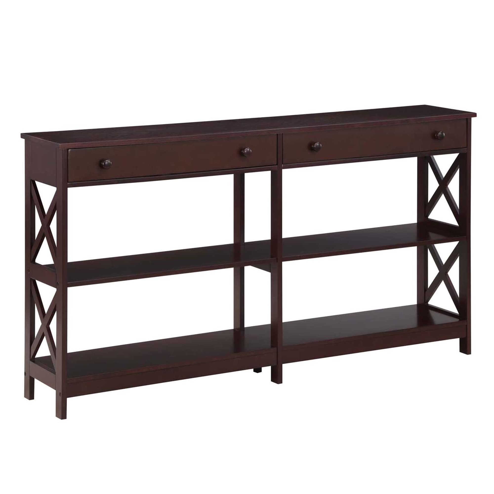 Convenience Concepts Oxford 2-Drawer Console Table with Shelves, 60, Espresso