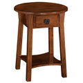 Leick Home 9056-RS Mission Round End Table with Drawer, Made with Solid Wood, Side Table for Living Room, Bedroom, and Office, R