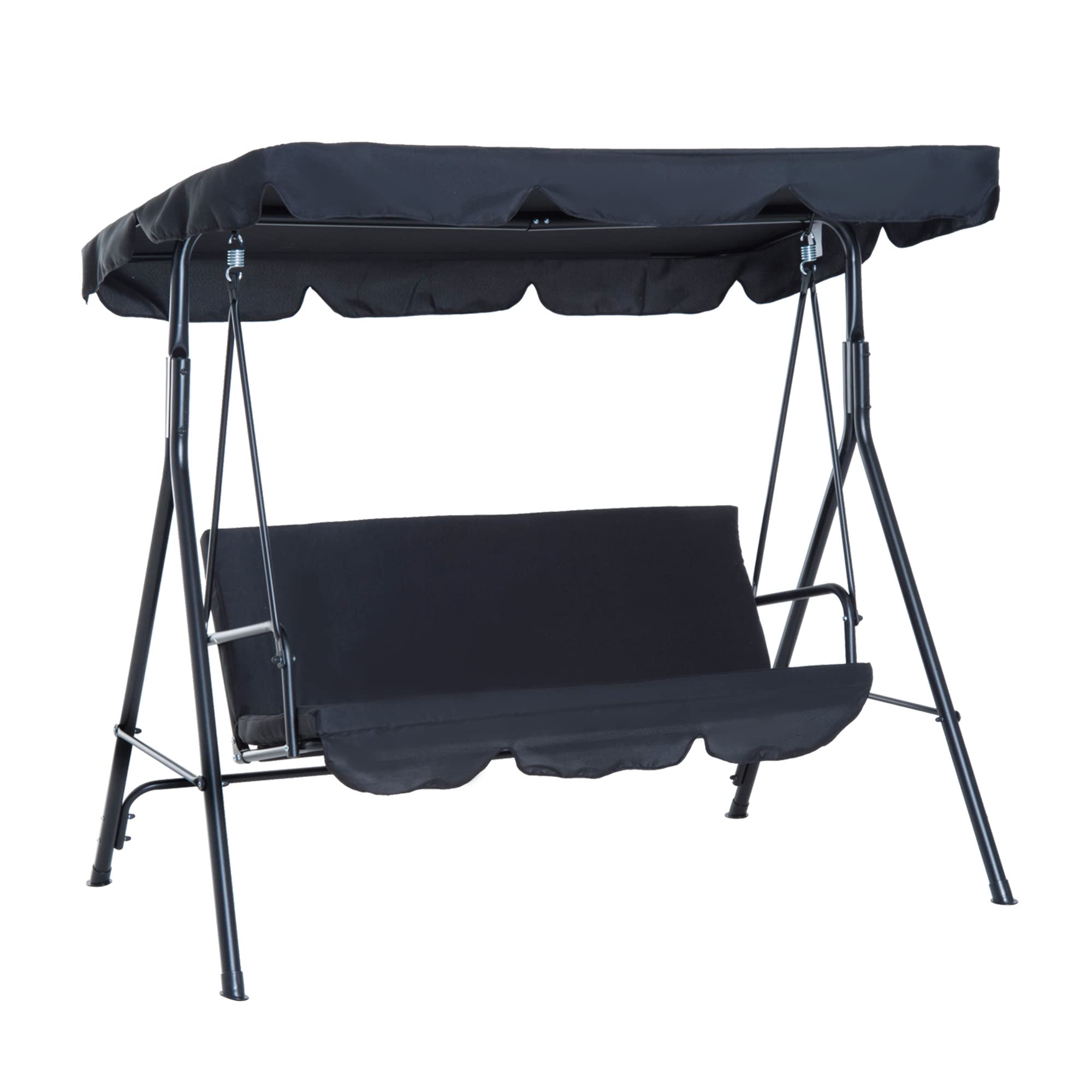 Outsunny 3-Seat Outdoor Patio Swing Chair with Removable Cushion, Steel Frame Stand and Adjustable Tilt Canopy for Patio, Garden