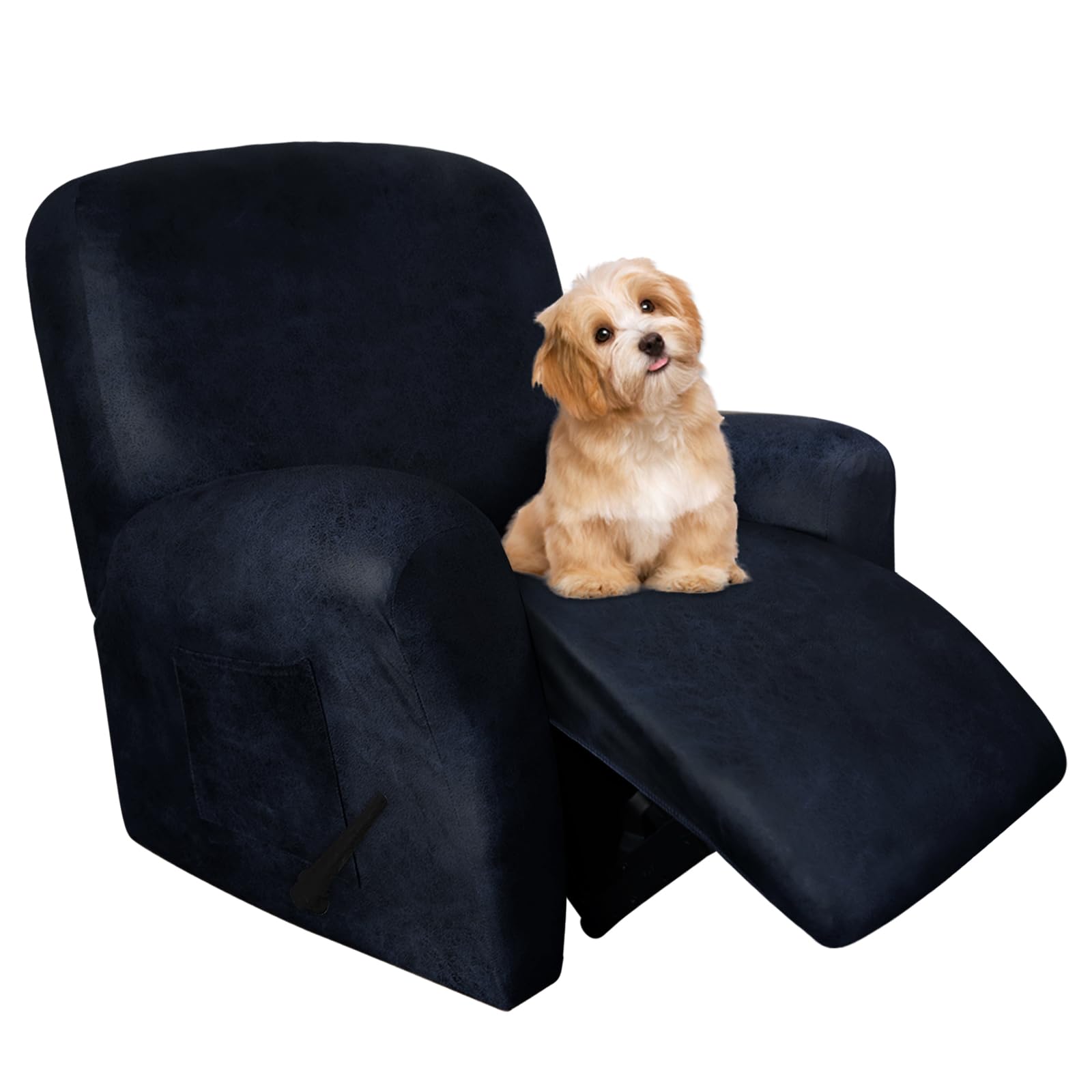 molasofa Recliner Chair Covers - 4 Pieces Leather Like Large Recliner Chair Covers with Pocket Waterproof Non Slip Stretch Recli