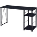 Benjara Writing Desk with 2 Tier Side Shelves and Tubular Metal Legs, Brown and Black