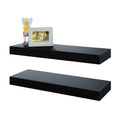 BAMEOS Floating Shelves, Black Wall Mounted Wooden Shelves with Invisible Brackets Set of 2, Hanging Wall Shelves Decoration for