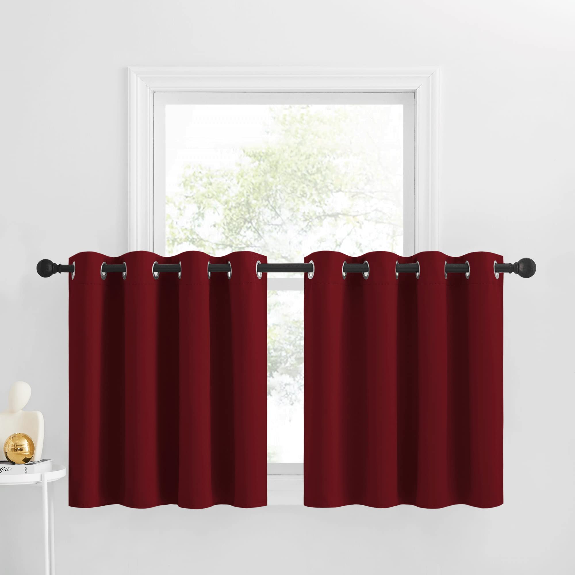 NICETOWN Red Blackout Tiers Window Curtains 30 inch Length 2 Panels, Short Curtain Window Tiers for Home Decor Small Kitchen Chr