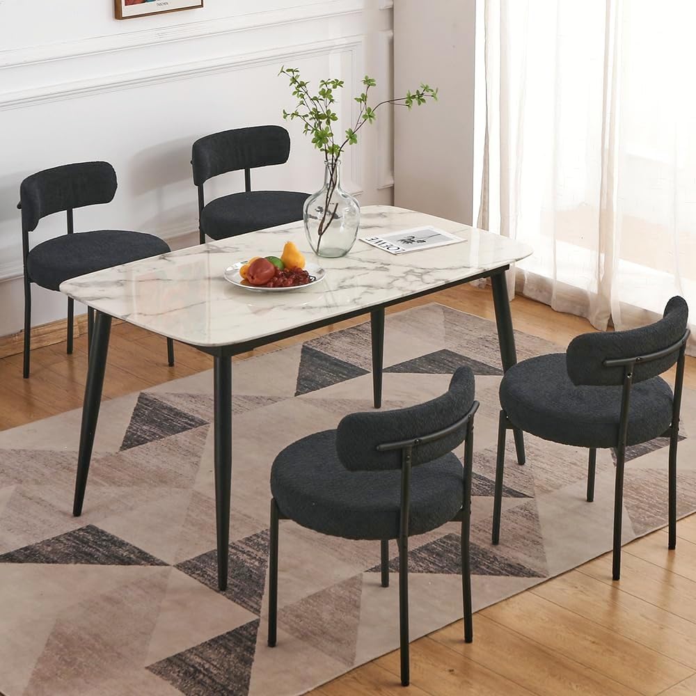 EDWELL Orange Dining Chairs Set of 4, Mid-Century Modern Dining Room Chairs with Thick Cushion, Round Upholstered Boucle Chairs 