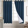 Diraysid 100% Blackout Curtains Navy Blue Linen Curtains for Bedroom Grommet Thermal Insulated Room Darkening Drapes (2 Panels, 