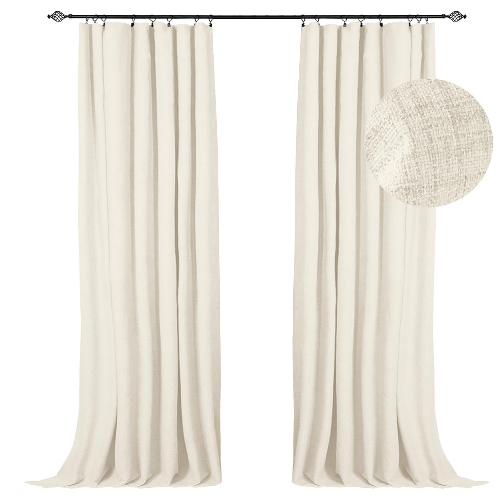 100% Blackout Shield Full Blackout Curtains for Bedroom 108 inch Length 2 Panels Set, Clip Rings/Rod Pocket Faux Linen Black Out