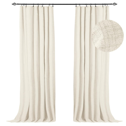 100% Blackout Shield Full Blackout Curtains for Bedroom 108 inch Length 2 Panels Set, Clip Rings/Rod Pocket Faux Linen Black Out
