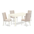 East West Furniture CAFL5-LWH-01 5 Piece Dinette Set for 4 Includes a Rectangle Dining Table and 4 Cream Linen Fabric Parson Din