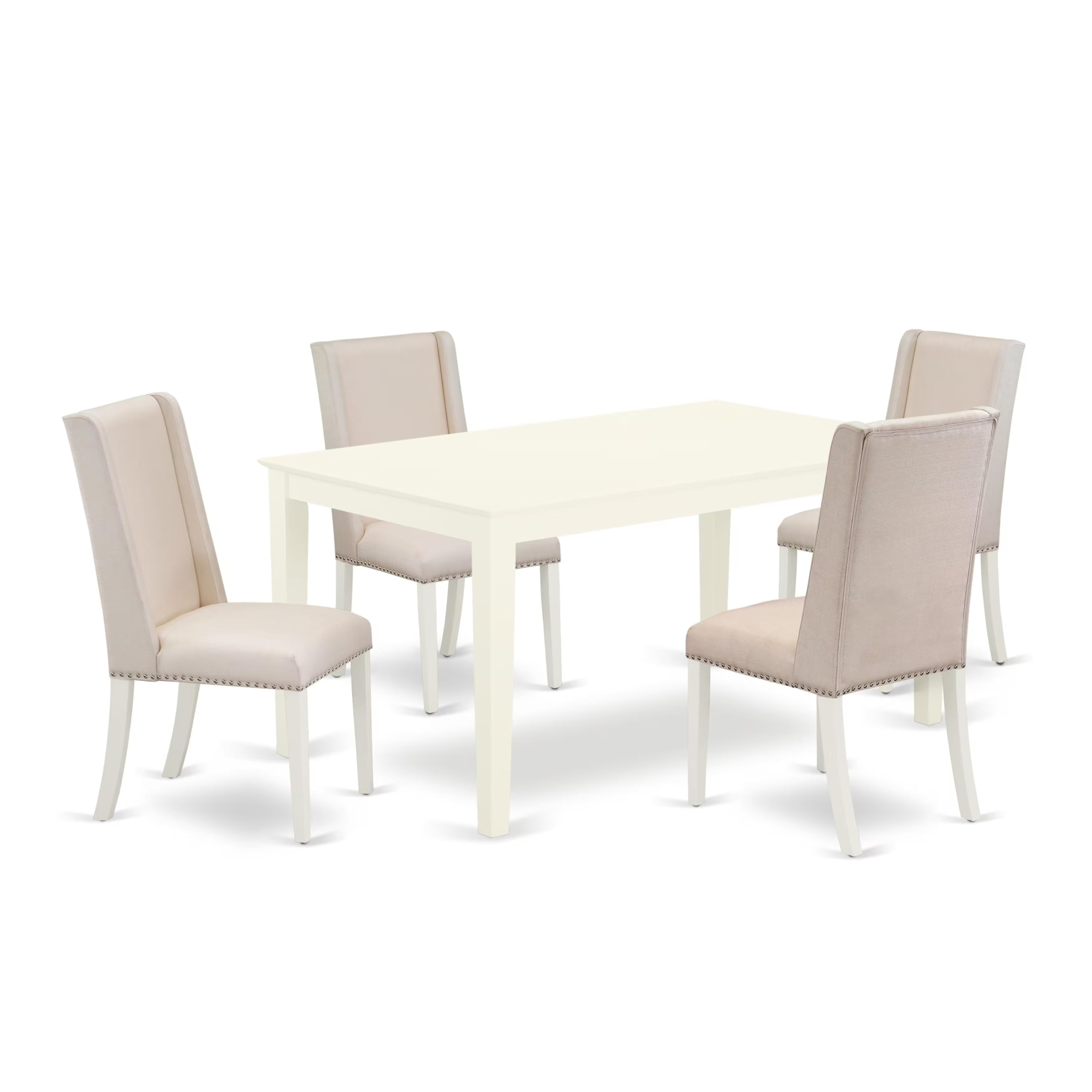 East West Furniture CAFL5-LWH-01 5 Piece Dinette Set for 4 Includes a Rectangle Dining Table and 4 Cream Linen Fabric Parson Din
