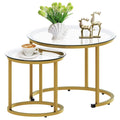 aboxoo Gold Nesting Coffee Table Set of 2, Small Glass Round Nesting Tables for Living Room Bedroom, Accent Tea Table with Metal