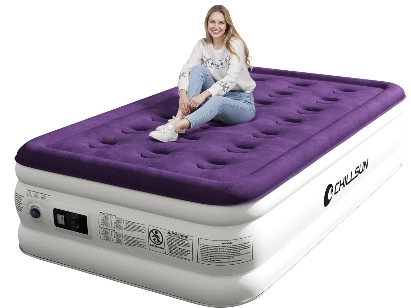 CHILLSUN Twin Air Mattress Inflatable Airbed with Built in Pump, 3 Mins Quick Self-Inflation, Comfortable Top Surface Blow Up Be
