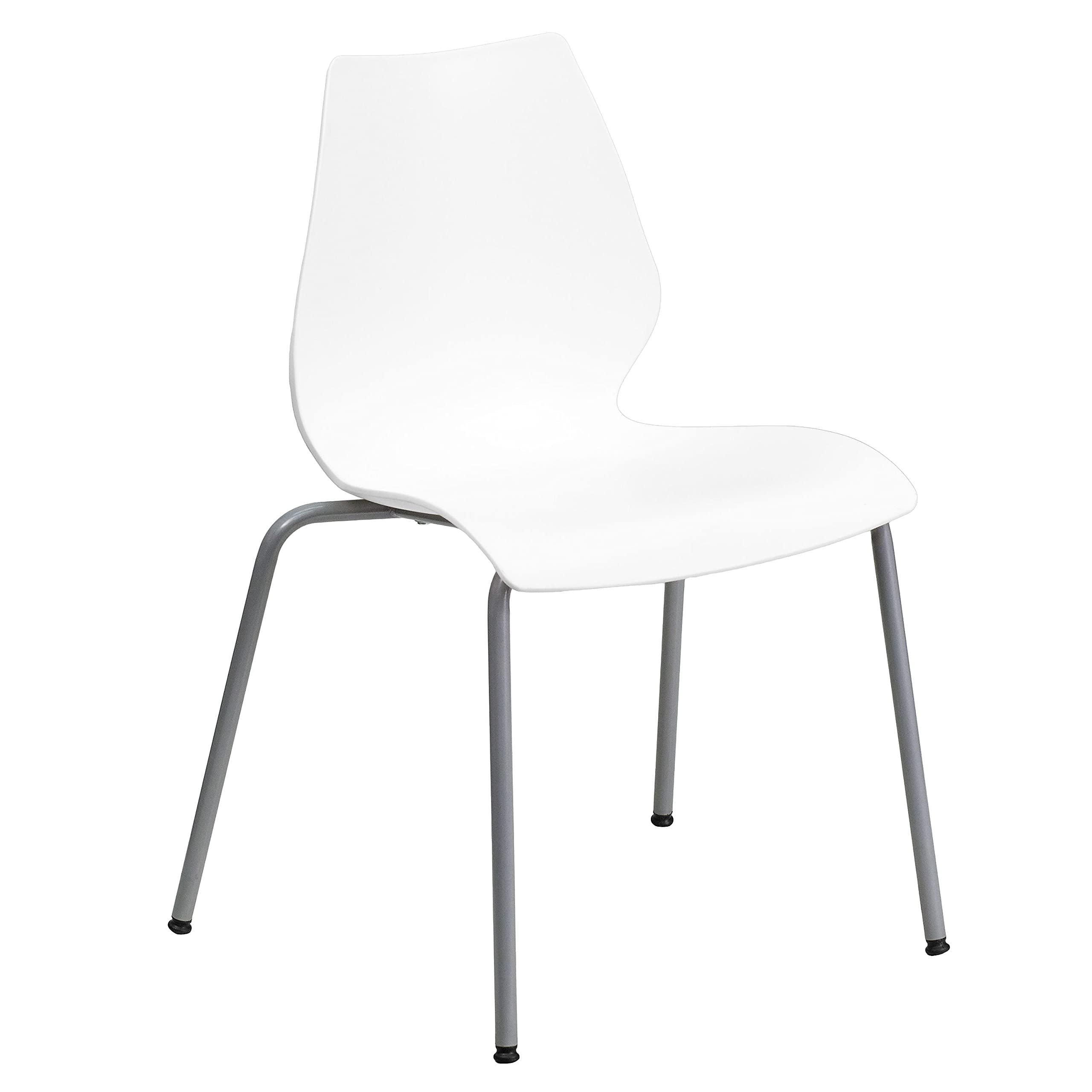 Flash Furniture 288WH Series Polypropylene Stackable Chair with Silver Frame, White