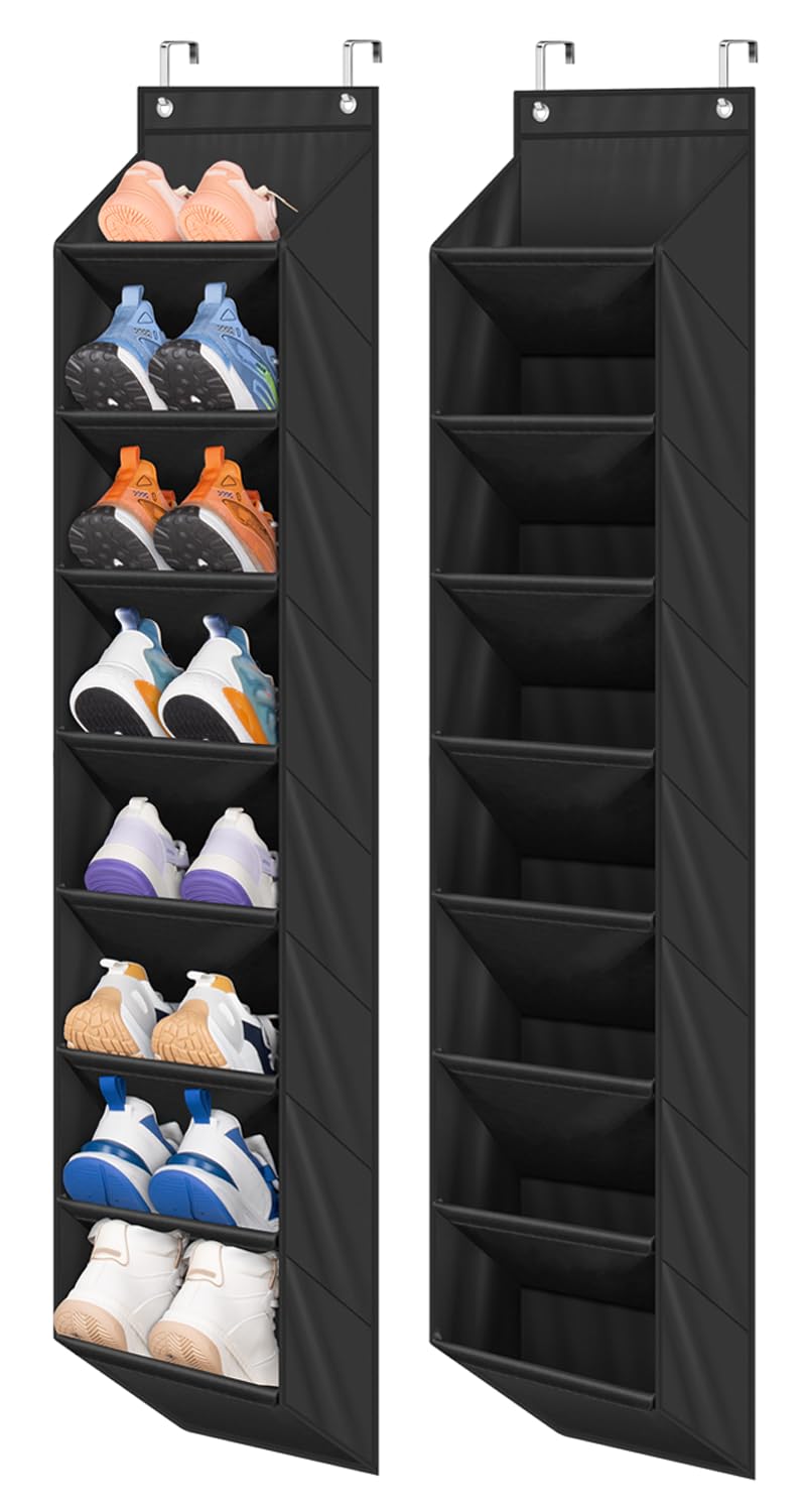 SLEEPING LAMB 2 Pack Narrow Over The Door Shoe Organizer with 8 Large Deep Pockets, Hanging Shoe Rack for Closet Door Storage fo