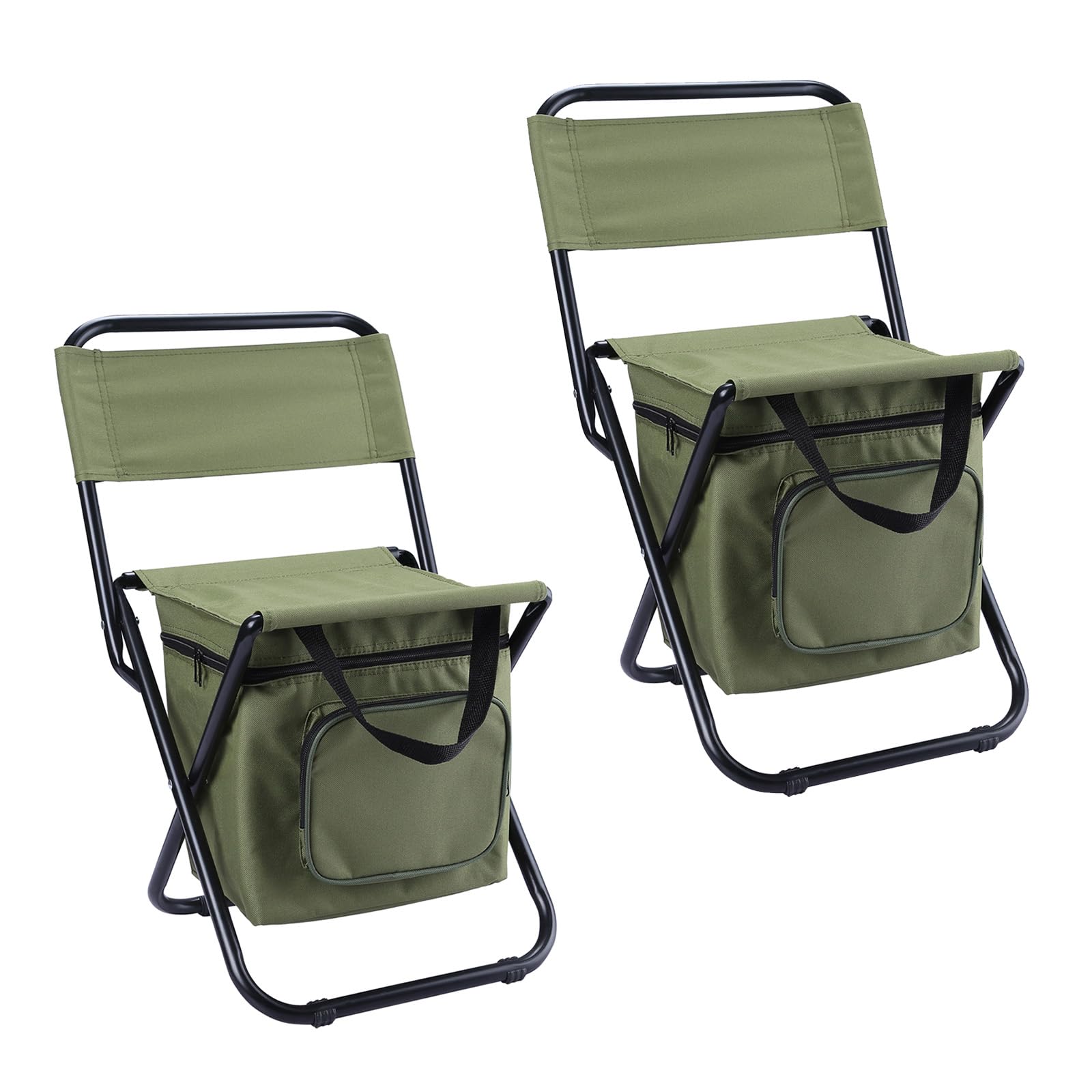 LEADALLWAY 2 Piece Fishing Chair with Cooler Bag Compact Fishing Stool Foldable Camping Chair (GreenX2)