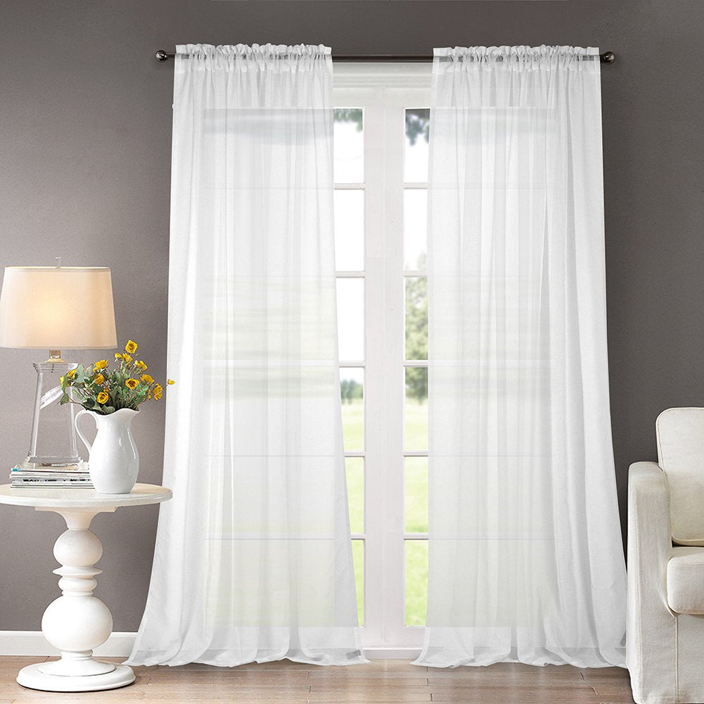 Dreaming casa Solid Sheer curtains Draperies White Rod Pocket 2 Panels 72 W x 96 L