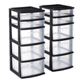 HOMZ 2-Pack 5-Drawer Storage Unit, Home & Office Plastic Organizer, Black Frame