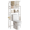 YATINEY Over The Toilet Storage, 2-Tier Bathroom Organizer Shelves with Hooks, Multifunctional Vertical The Toilet Shelf Storage
