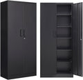 Metal Storage Cabinet with 5 Adjustable Shelves,Garage Storage Cabinet with Lock,Black Metal Cabinet with Locking Doors,Steel Ca