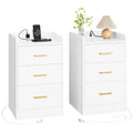 FOTOSOK Nightstands Set of 2 with Charging Station, 3 Drawer Nightstand with Gold Handles, White Nightstand for Bedroom, Modern 