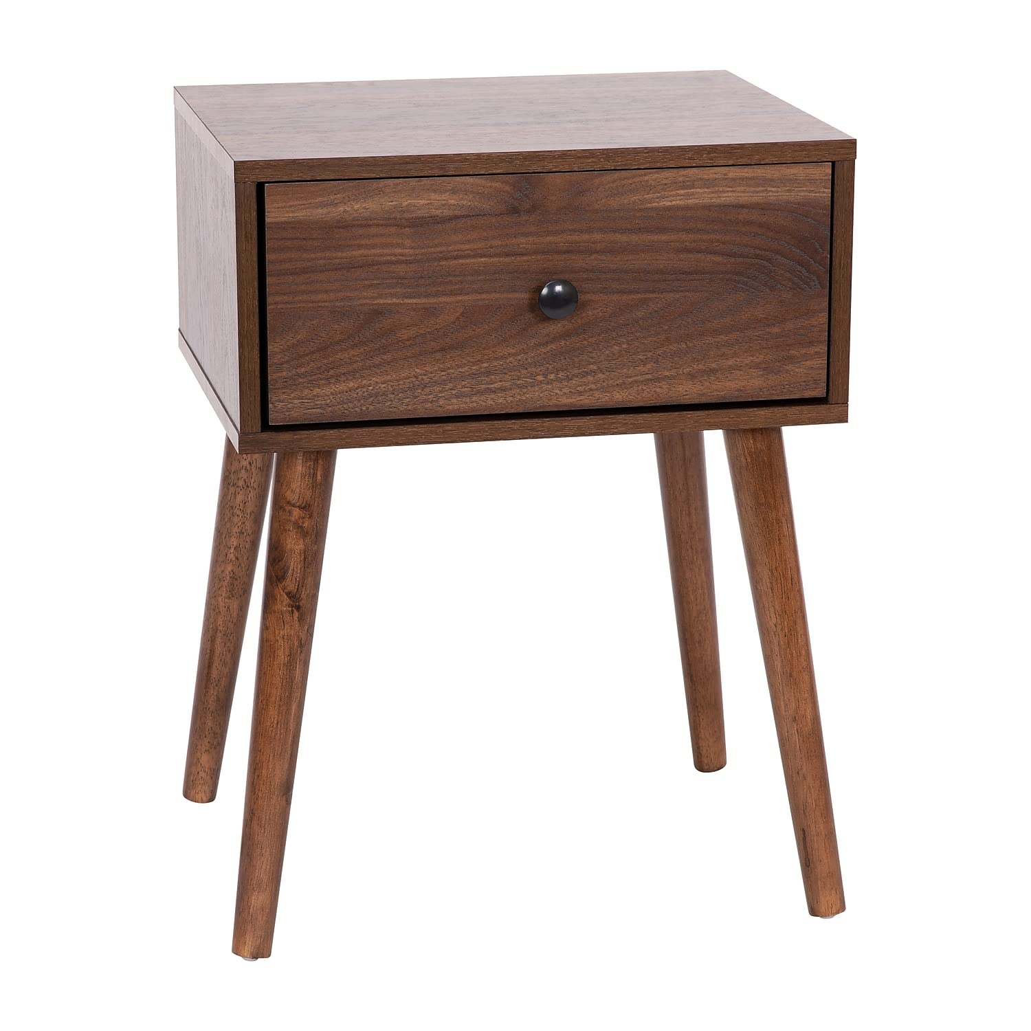Flash Furniture Hatfield Mid-Century Modern Wood Nightstand - Dark Walnut Wood Grain Finish - Soft Close Storage Drawer - Side A